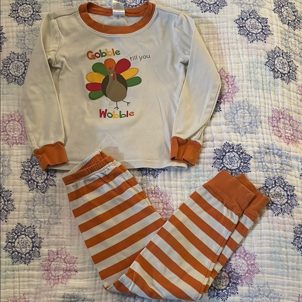 Kids Orange & Cream Thanksgiving Turkey Pajama Set
